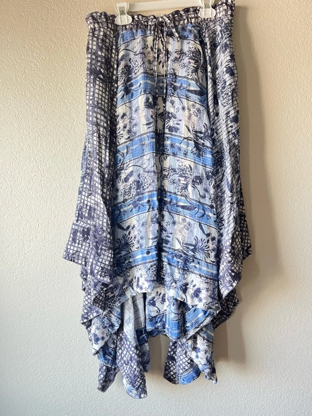 Boho Festival Anthropologie Pilcro Handkerchief Hem Maxi Skirt in Navy and Blue - Picture 2 of 8